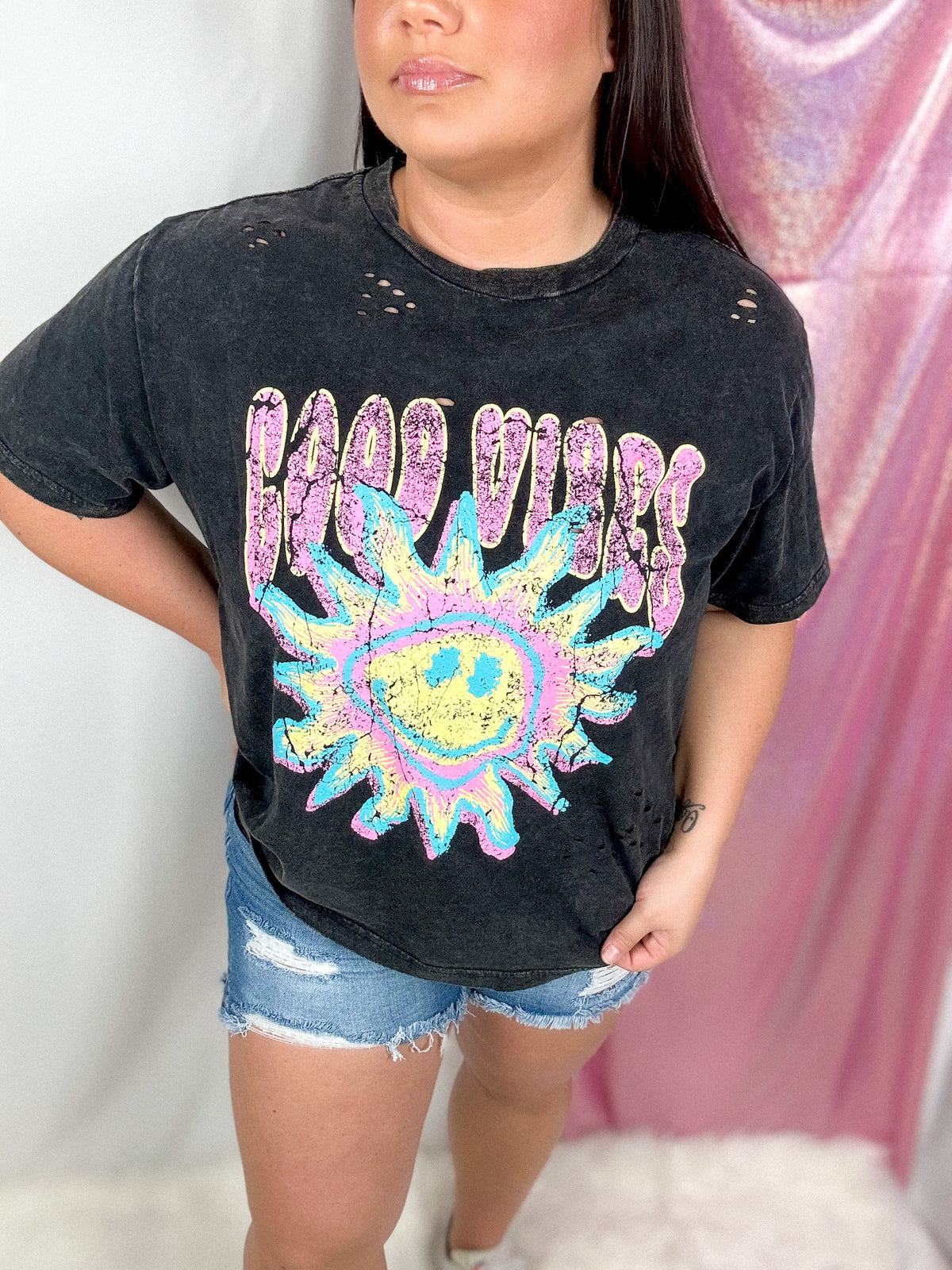 Distressed Good Vibes Graphic Tee