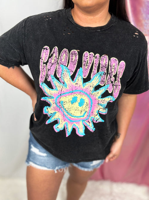 Distressed Good Vibes Graphic Tee