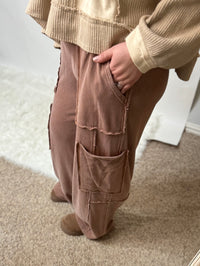 Oversized Cargo Sweatpants-Chestnut