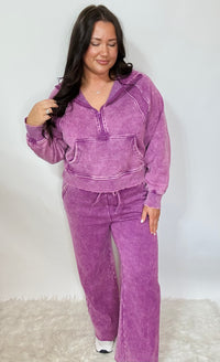 Montana Acid Wash Wide Leg Pants - Plum