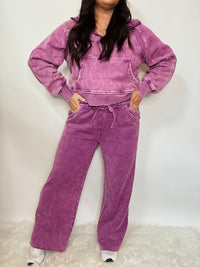 Montana Acid Wash Wide Leg Pants - Plum