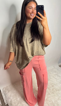 Oversized Cargo Sweatpants-Coral