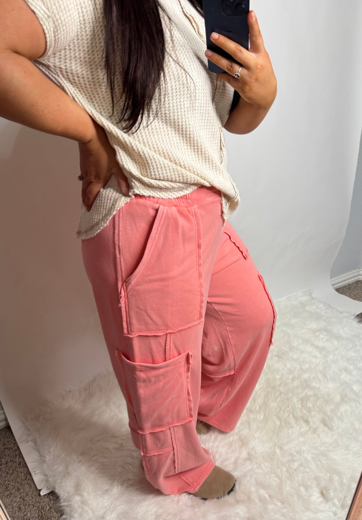 Oversized Cargo Sweatpants-Coral