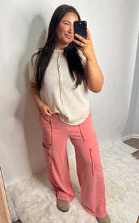 Oversized Cargo Sweatpants-Coral