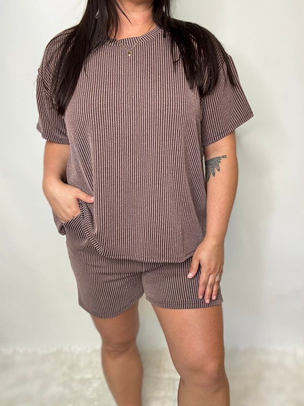 Airplane Mode Ribbed Set-Chocolate