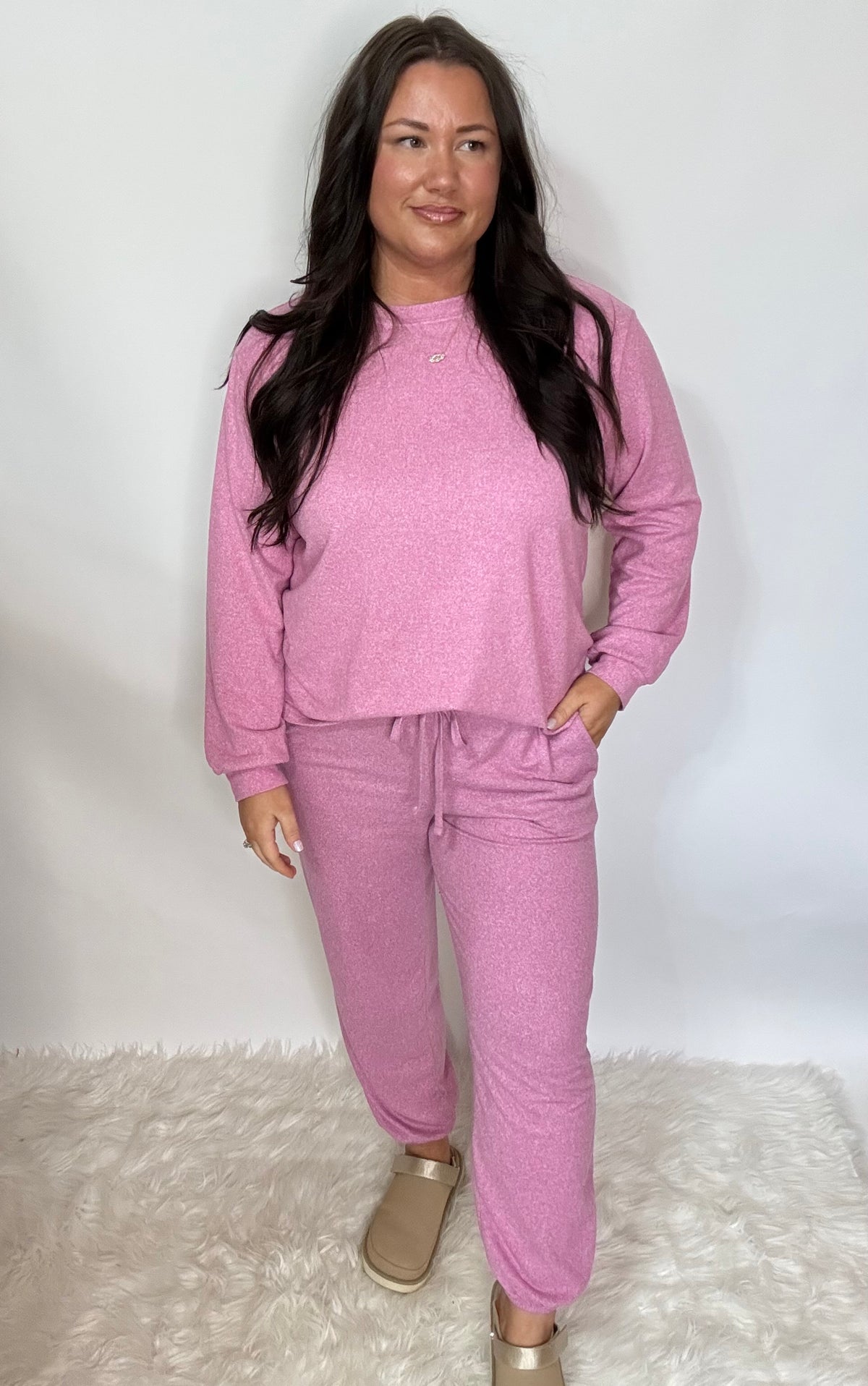 Lounging Around Hacci Set - Heathered Pink