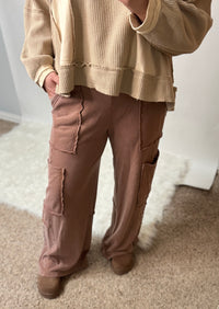 Oversized Cargo Sweatpants-Chestnut